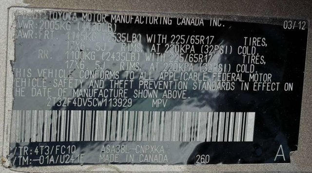 2012 Toyota RAV4 FWD 4dr I4 (Natl)